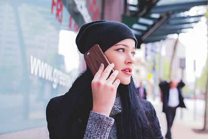 woman on phone for a voice search