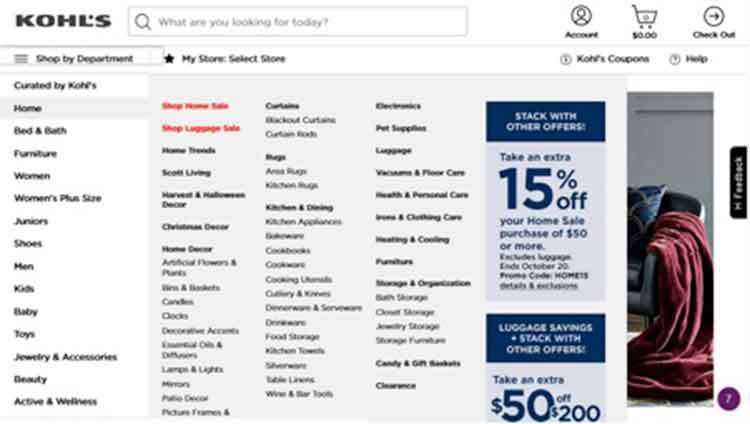 Kohl's navigation