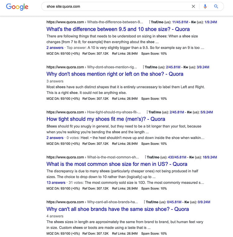 Quora searches