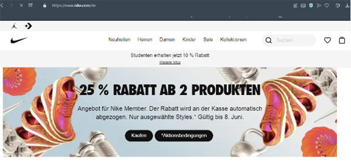 website design of Nike